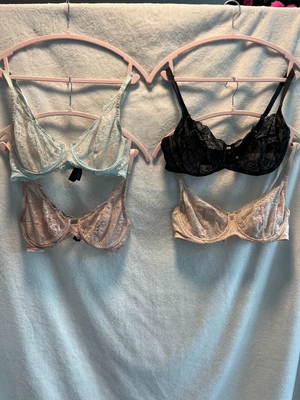 Natori Underwire Lace Bra Bundle x4 (Black, Pink, Blush, Light Blue) | 36C
